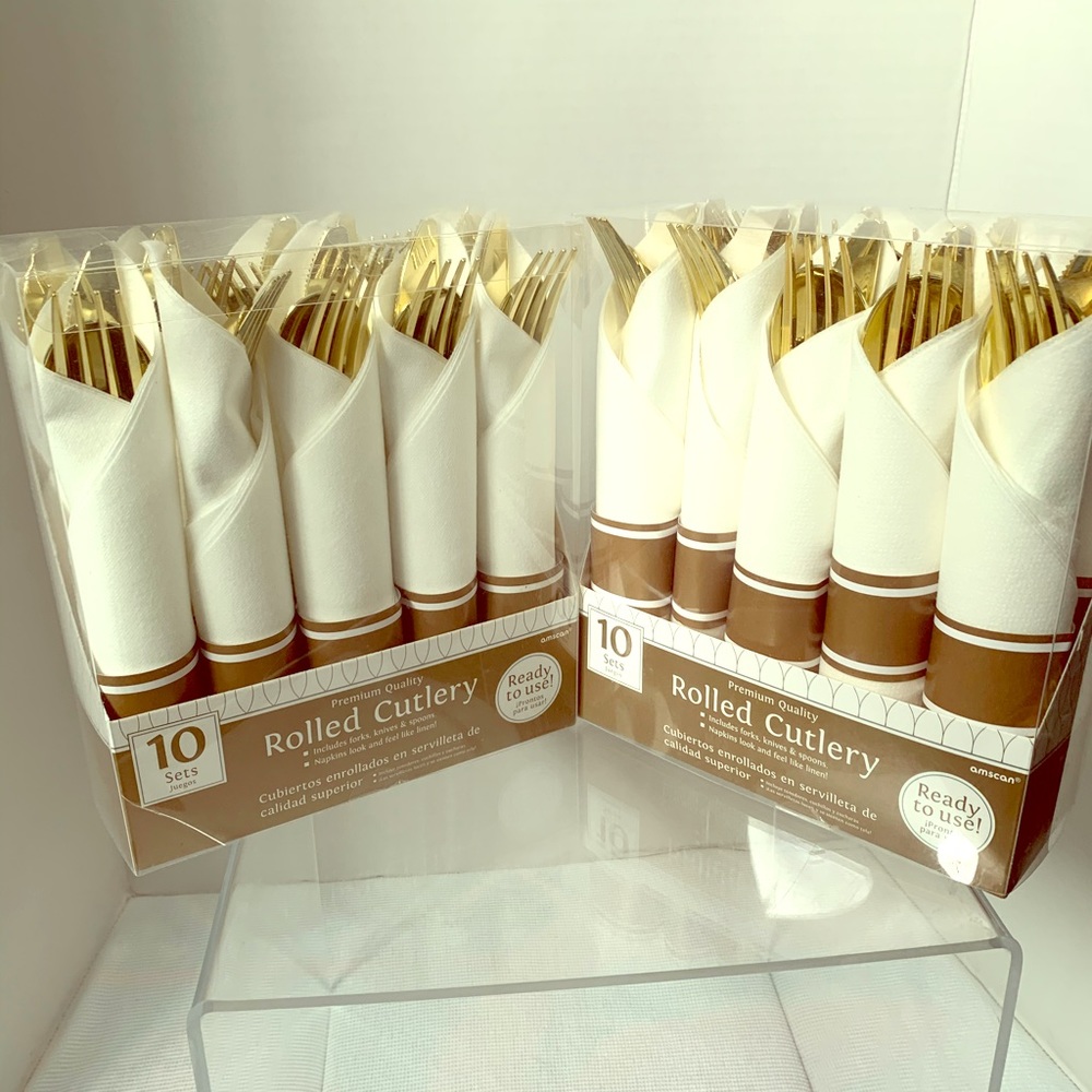 2 Sets of 10 - Gold Colored Rolled Cutlery Set